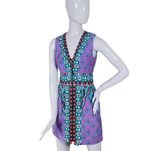 Nanette Lepore Dress Size Small Moroccan Purple Print and Teal Full Zipper Front